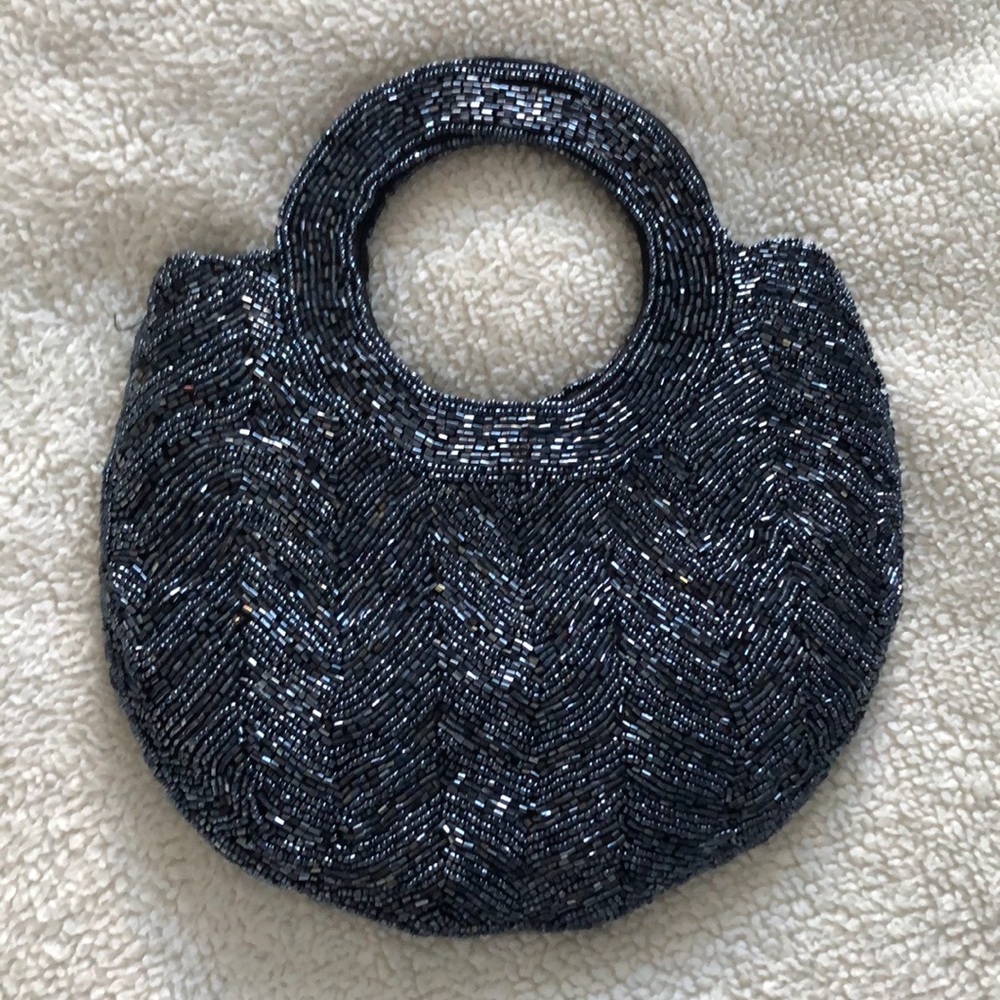 Navy blue round stunning sequin party bag